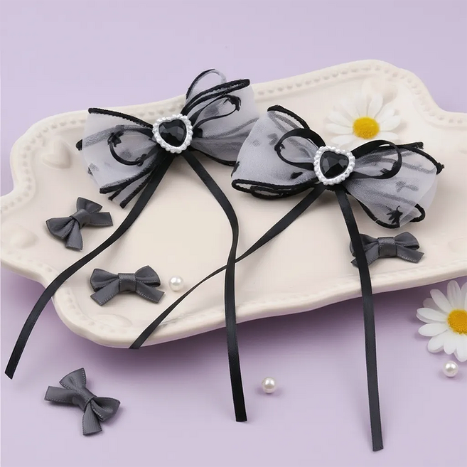 주)비단길 슈스하트 더블 롱리본 집게핀 2p