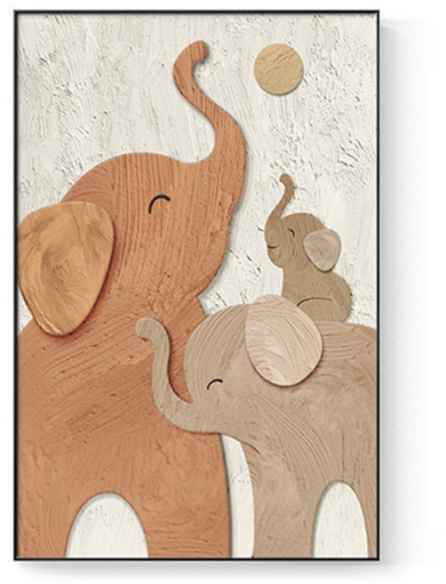 더플로우커머스 모던 패밀리 코끼리 아트 감성 인테리어 액자 오렌지패밀리B, 블랙