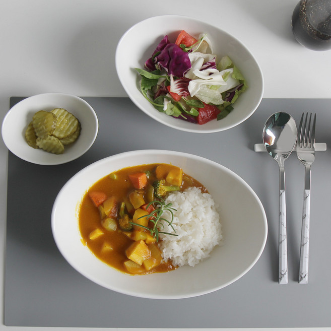 CCLIME 橢圓碗和意大利面碗 8p套裝, 奶油白, 小菜碟2個 + 義大利麵盤(中)4個 + 義大利麵盤(大)2個, 1套