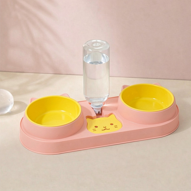 요런개 반려동물 야옹이 모양 식기 세트 ONE SIZE, 03 핑크, 1세트