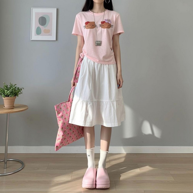 언헤브 여성용 러블리 밴딩 캉캉 미디 스커트