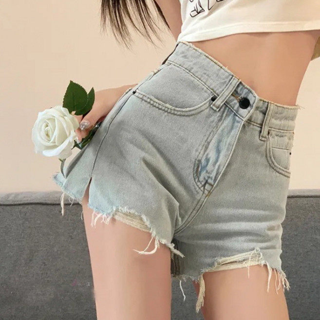 PEONIST 女性破洞丹寧熱褲