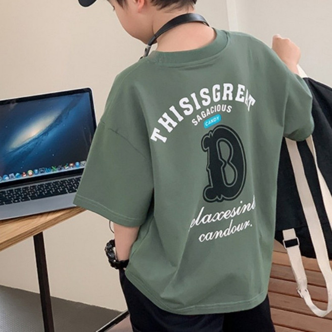 이유몽 아동용 오버핏 크루넥 프린팅 드롭숄더 반팔 티셔츠 E6H069