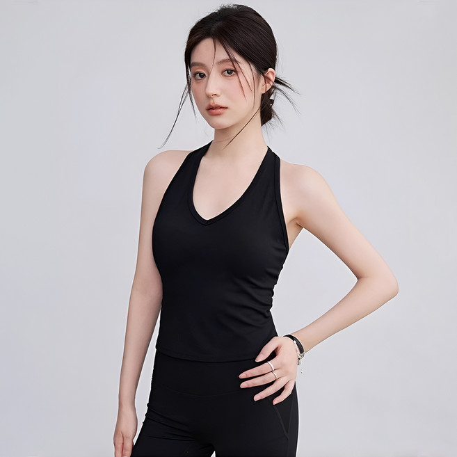 여성용 요가 필라테스 홀터넥 내장패드 나시 브라탑