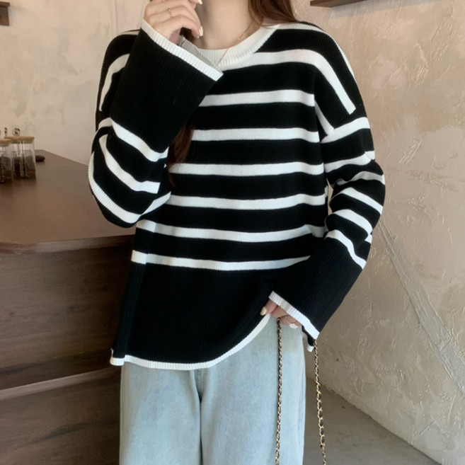 소니오 여성용 오버핏 스트라이프 니트