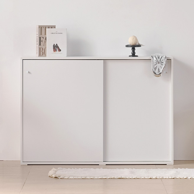 서울소호 슥 열리는 슬라이딩 3단 선반형 수납장 1150 방문설치, 화이트