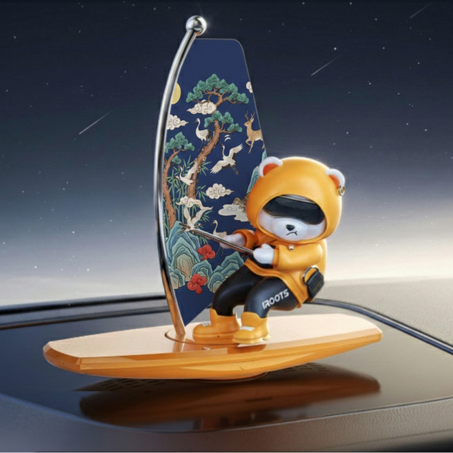 오토크루 차량용 장수 풍요기원 십장생 장식 서핑 곰돌이 피규어, 노랑, 1개