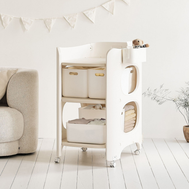 도노도노 아기 트롤리 기저귀갈이대, 화이트 + 베이지