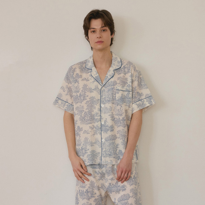 Lunaluz Studio 男士 Elysee 嫘縈棉 短袖 翻領 兩件式睡衣