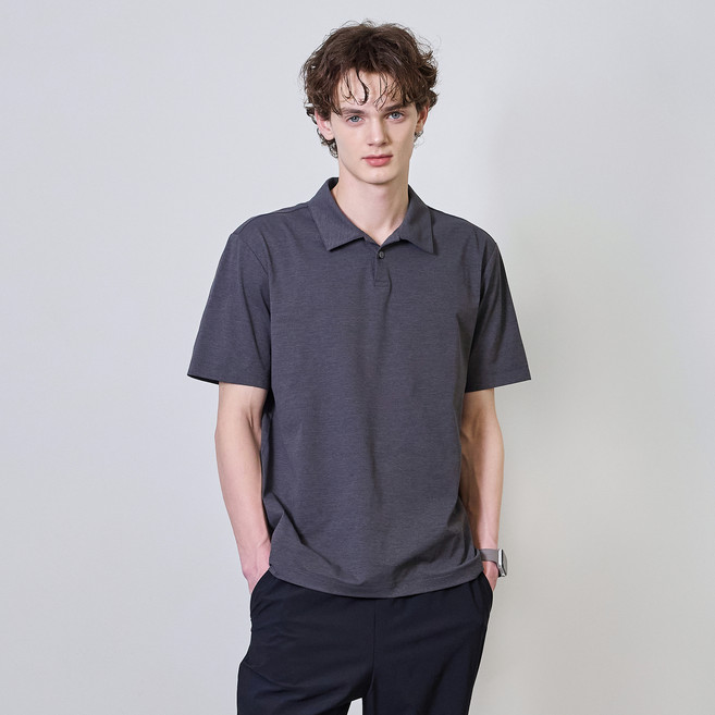 베이직하우스 남성용 통기성 소로나 레귤러핏 오픈카라 반팔 티셔츠 L1TS3101