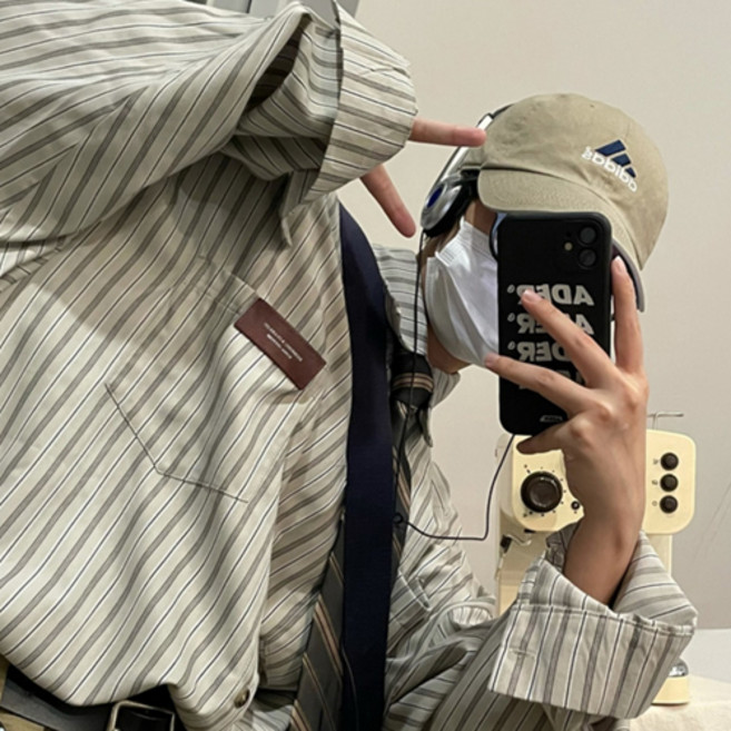 男士復古風條紋寬鬆休閒襯衫