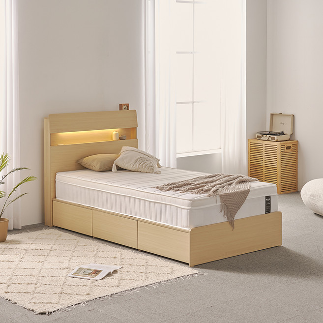 에몬스 레스티어 BD LED 수납 침대 프레임 단품 방문설치, 메이플