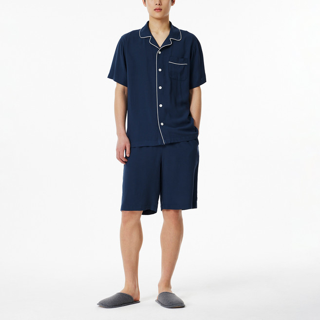 JAJU 남성용 컬러 레이온 5부 파자마 세트