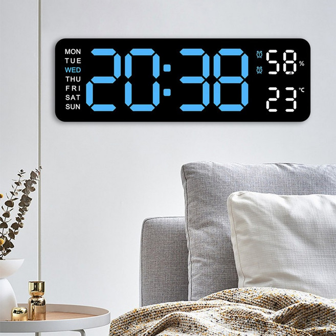 마샤투 온도 습도 표시 디지털 시계 대형 블랙커버, 블루