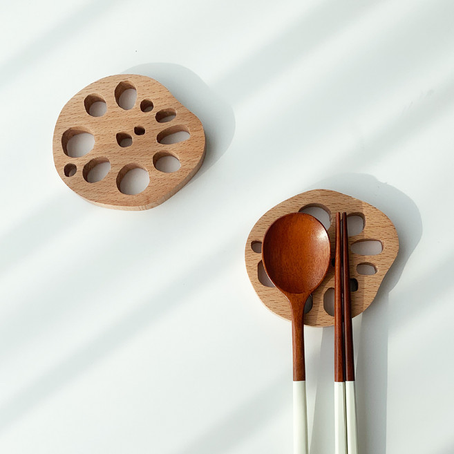 아카시아 우드 연근 수저받침, 내추럴, 2개