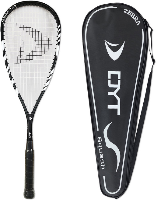 디와이티 카본 스쿼시 라켓 + 풀커버 세트, Black + White(라켓), 1세트, ZEBRA 125