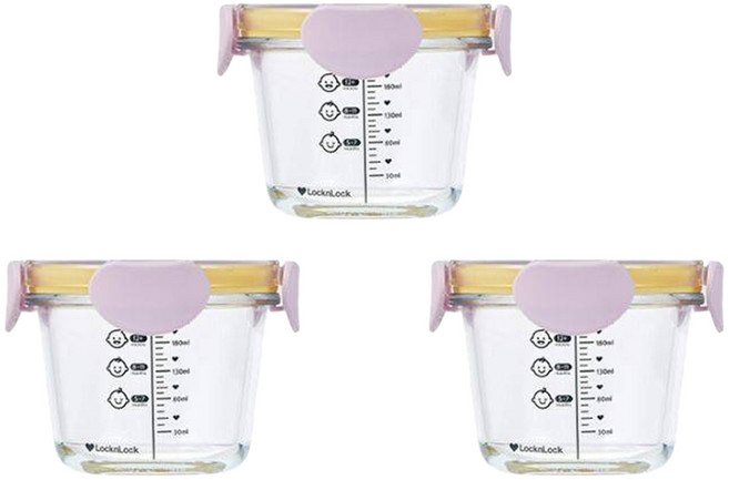 LocknLock 樂扣樂扣 Little Luv Dear系列 圓形密封蓋副食品容器, 260ml, 薰衣草紫, 3入