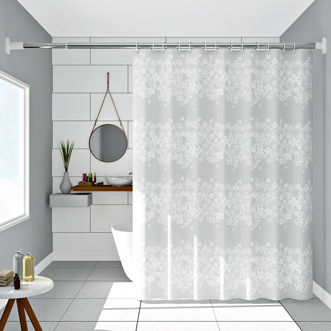 코다치프 심플 peva 욕실 샤워 커튼, 흰 꽃, 1개
