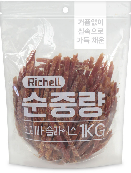 리첼 순중량 강아지 간식, 오리바슬라이스, 1kg, 1개