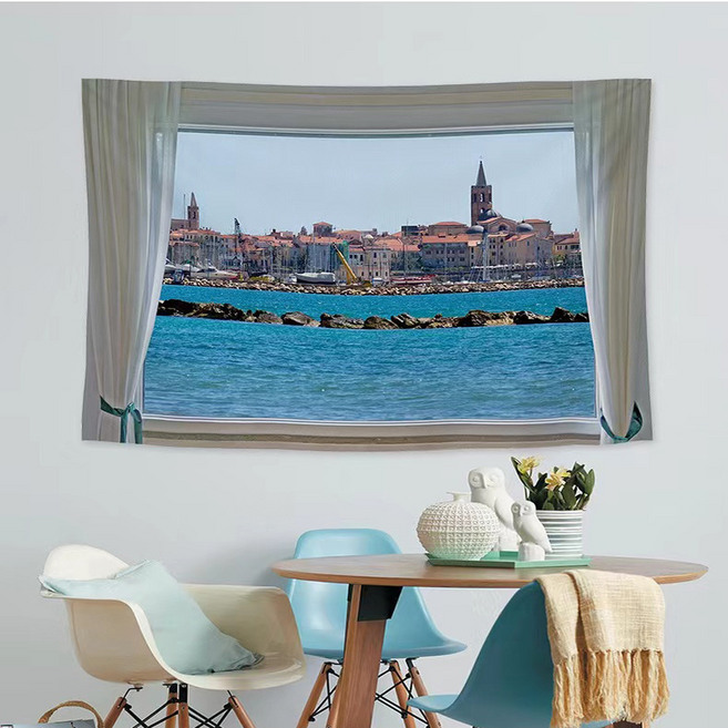 모디시 노르딕 창문 풍경 인테리어 벽 태피스트리 패브릭 포스터, LS-CDDF-5