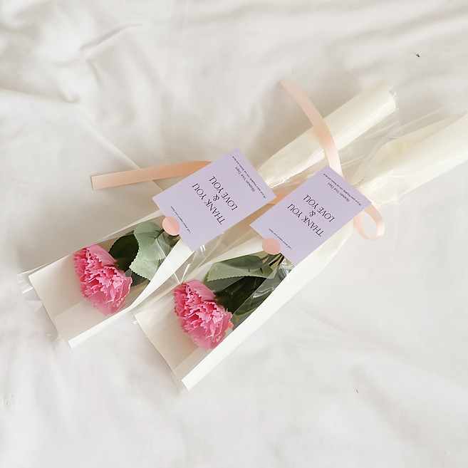 아스파시아 플르 카네이션 메시지 비누꽃 한송이 꽃다발 세트, 핑크(꽃), 땡큐&러브유(카드), 2세트