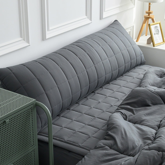 아이닉스 푸딩 소프트워싱 등받이 롱 헤드쿠션 누빔 커버 솜포함, 차콜