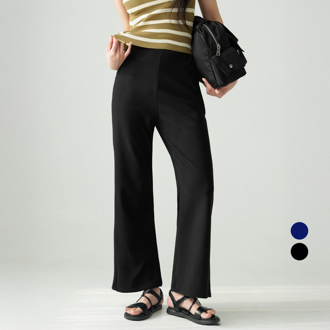 코튼클로젯 여성용 하이웨스트 롱 세미부츠컷 스판 밴딩 슬랙스