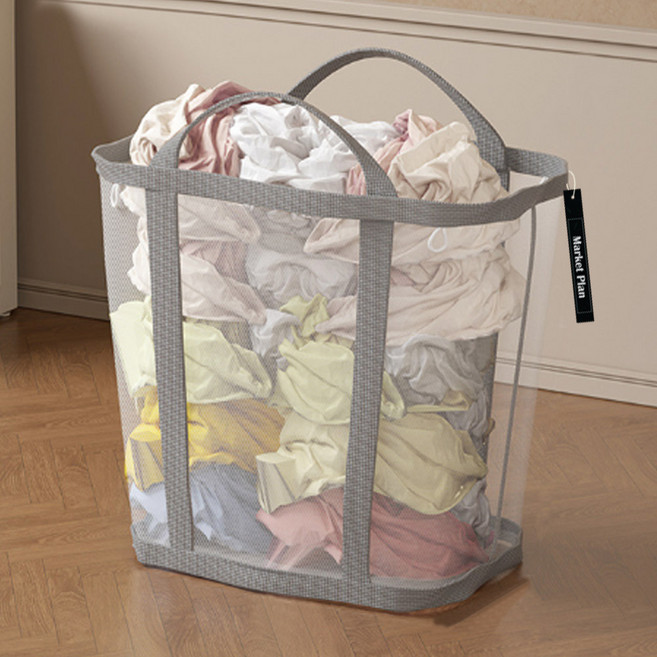 마켓플랜 접이식 대용량 틈새 메쉬 빨래 바구니, 그레이