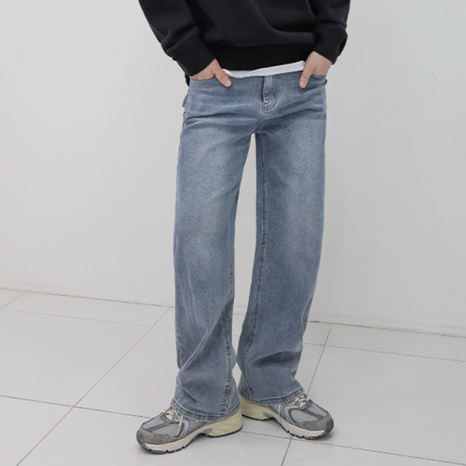 디스페로 남성용 숏/롱/기본 기장 데일리 세미와이드 데님팬츠