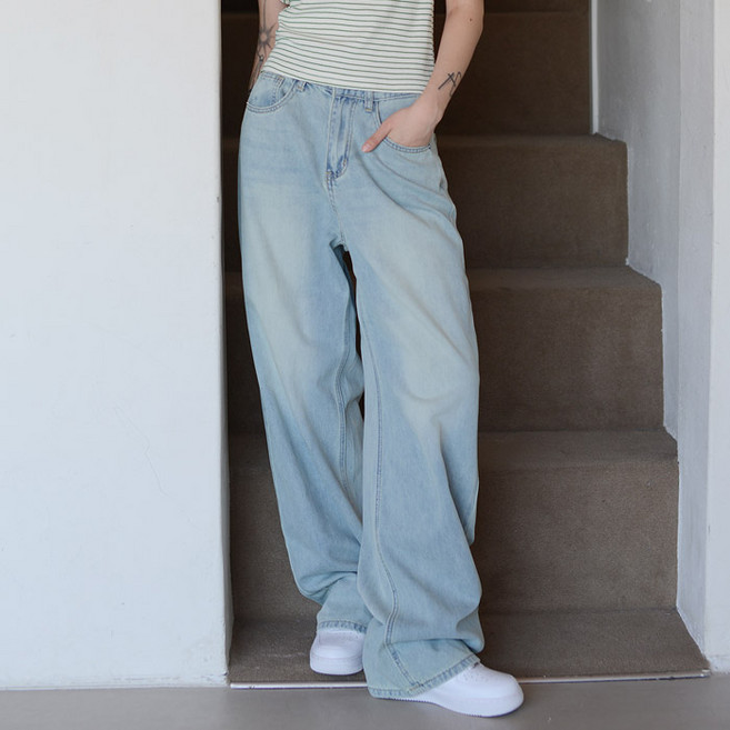 수비진 여성용 숏기장 썸머 데일리 쿨 와이드 청바지
