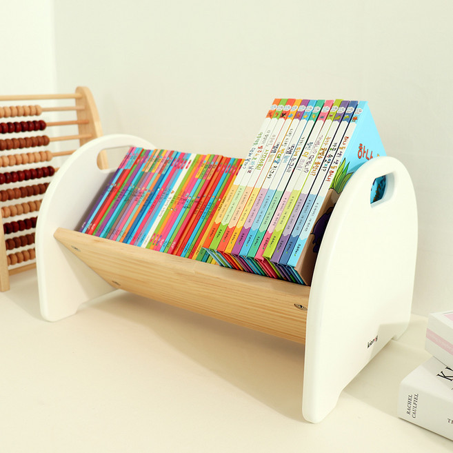 키엔비 라운드 원목 아기 책꽂이, 내추럴우든, 1단