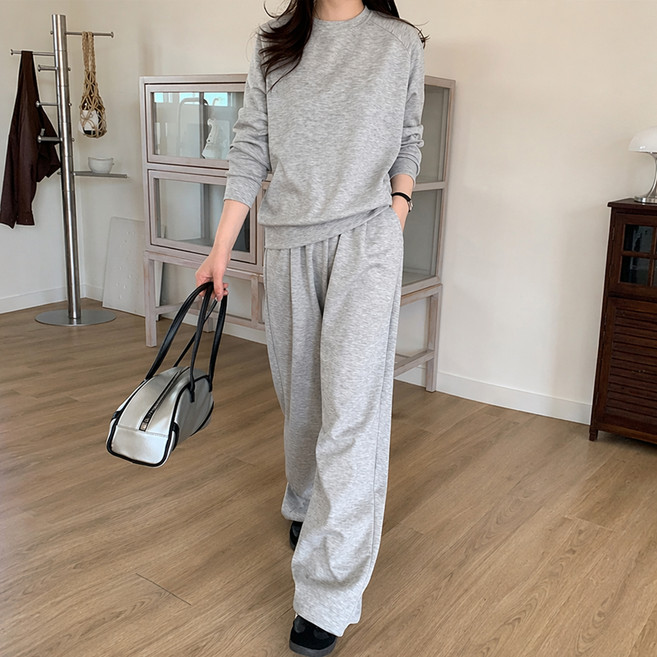 잘빠진 여성용 투웨이 핀턱 와이드 밴딩팬츠 + 맨투맨 세트