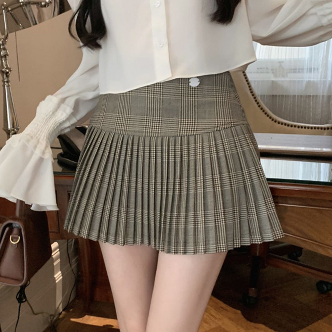 피어니스트 클래식 레트로 체크 플리츠 스커트
