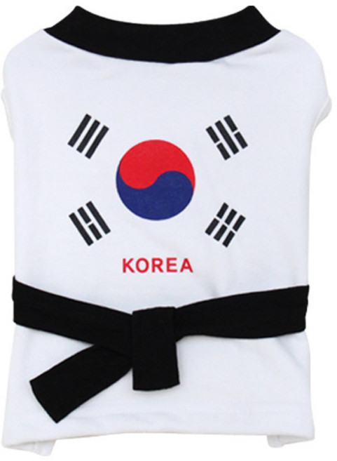 도그도그 태권도 강아지 티셔츠, 화이트 + 블랙, 1개