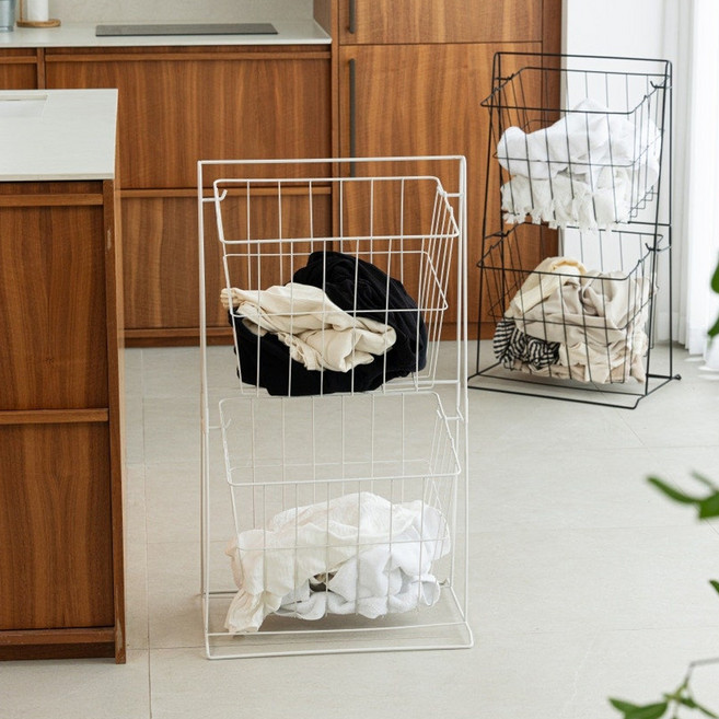 라이크하우스 스윙 2단 철제 빨래바구니, 화이트