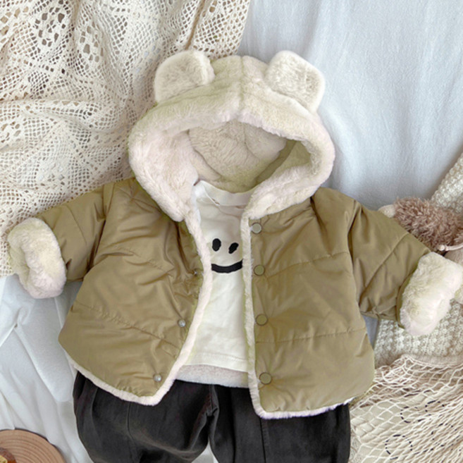 woojooi 兒童柔暖熊連帽外套