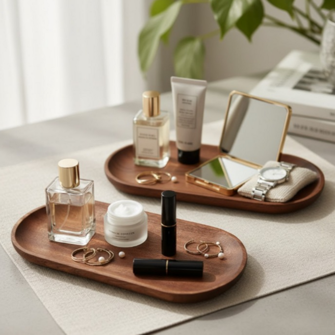 미니모 인테리어 타원형 우드 트레이, 1세트