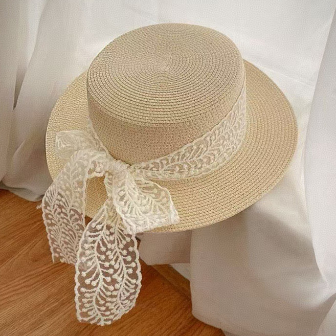 선빛 여성용 하리 레이스 바다 물놀이 밀짚모자