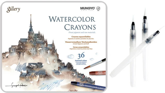 문교 수채크레용 36색 틴케이스 MAC-36 + 워터브러쉬 3종 문구세트, 혼합색상, 1세트 - 쿠팡