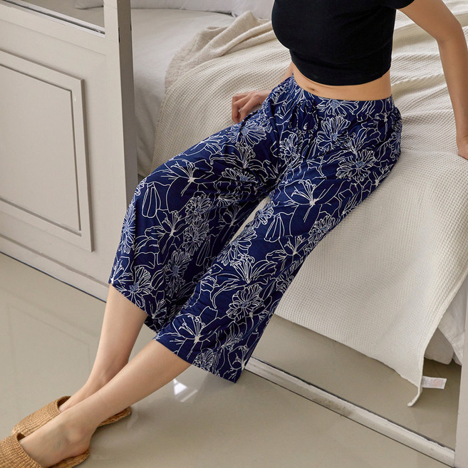 AONE FASHION 女款Bulgari八分寬版居家褲