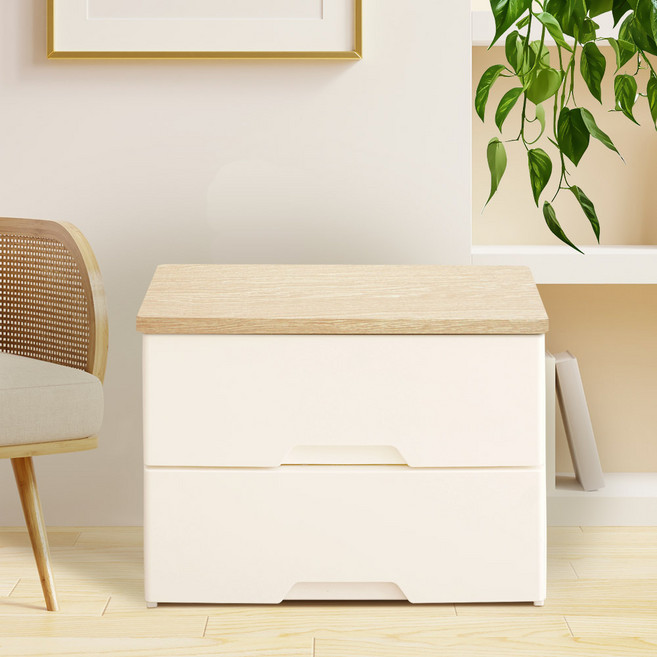 보노하우스 모던플러스 우드상판 서랍장, 내츄럴오크, 2단