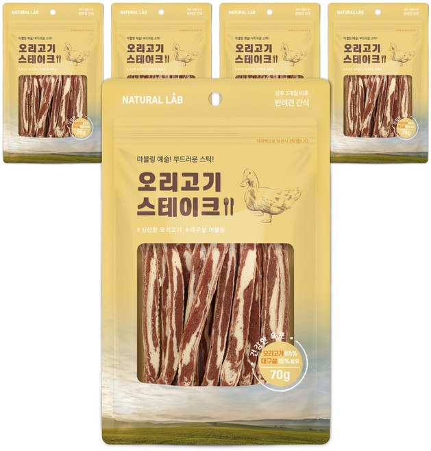 네츄럴랩 강아지 건강한육포 스테이크, 70g, 5개, 오리고기