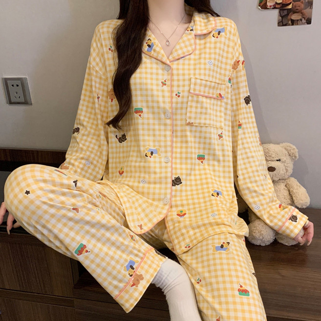 엘쏘 여성용 패턴 디자인 긴팔 긴바지 파자마 세트