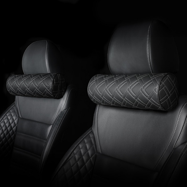 디테일링 우븐블럭 프리미엄 목 쿠션, 블랙(쿠션) + 그레이(실), 2개