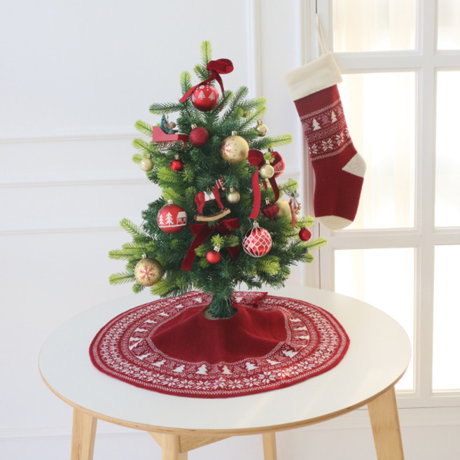 모리앤 크리스마스 원형 트리 스커트 가리개, 레드+크리스마스양말, 1개