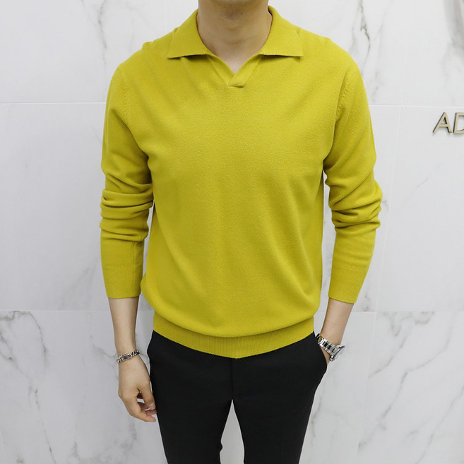 Adore Classic 男士開領亨利領喀什米爾長袖針織衫 ZR