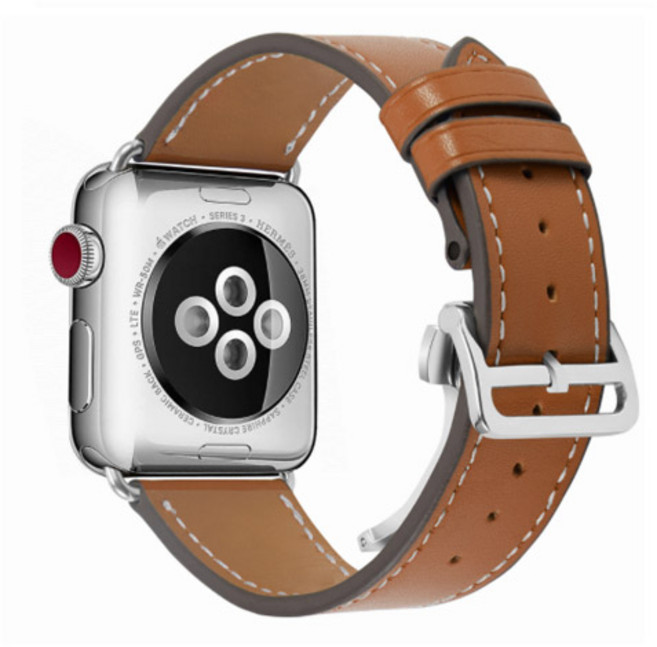 4YOU Apple Watch 3/4/5/6/7/SE 蝴蝶扣皮革錶帶 (相容38/40/41mm), 棕色, 1個