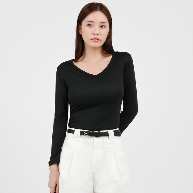 엘쏘 여성용 베이직 슬림핏 이너 기본 긴팔 티셔츠