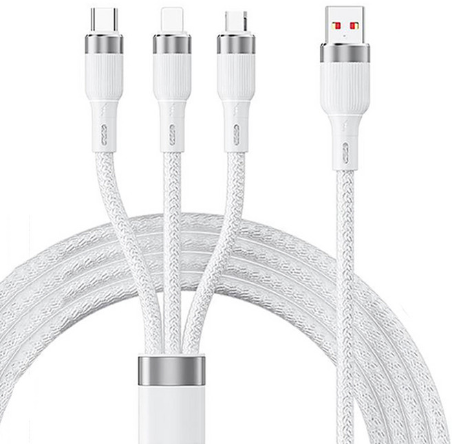 구스페리 3in1 멀티 패브릭 고속충전 케이블, 1.2m, 화이트, 1개