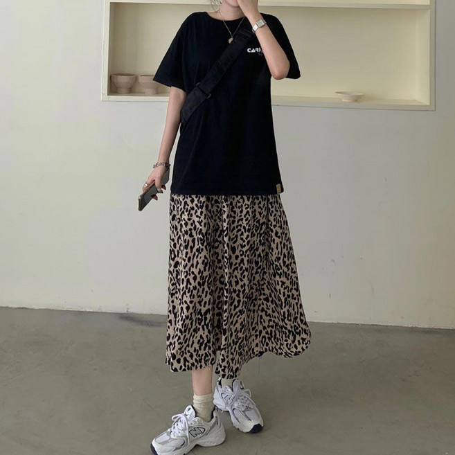 Marketpia 女性豹紋百褶長裙